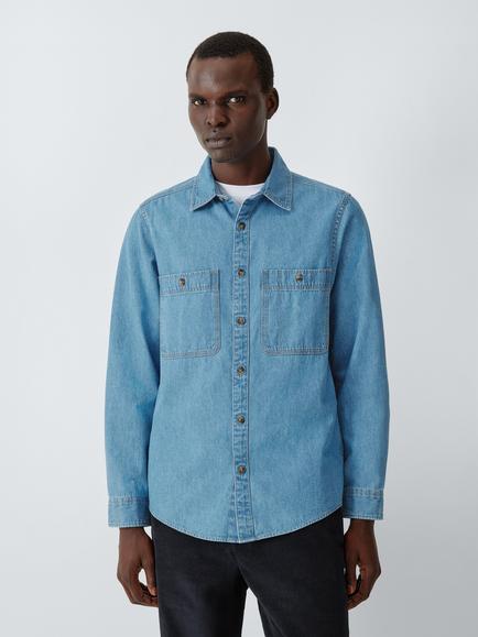 John Lewis Denim Shirt, Mid Blue, Mid Blue
