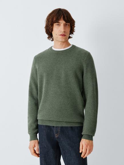 John Lewis Cashmere Crew Neck Jumper, Basil Melange, Basil Melange