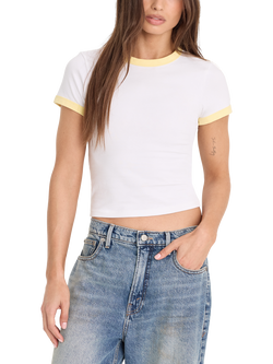 Good American Ringer Ribbed Baby T-Shirt, White001, White001