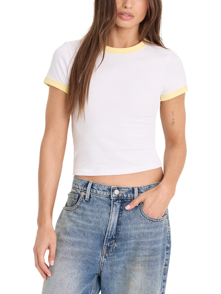 Good American Ringer Ribbed Baby T-Shirt, White001, White001