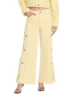 Good American High Rise Wide Leg Palazzo Ankle Jeans, Anise Yellow, Anise Yellow