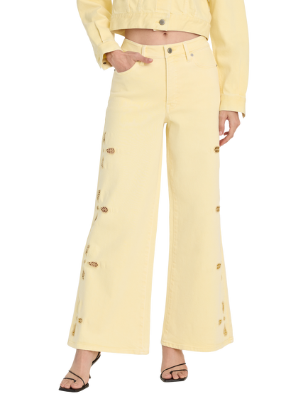 Good American High Rise Wide Leg Palazzo Ankle Jeans, Anise Yellow, Anise Yellow