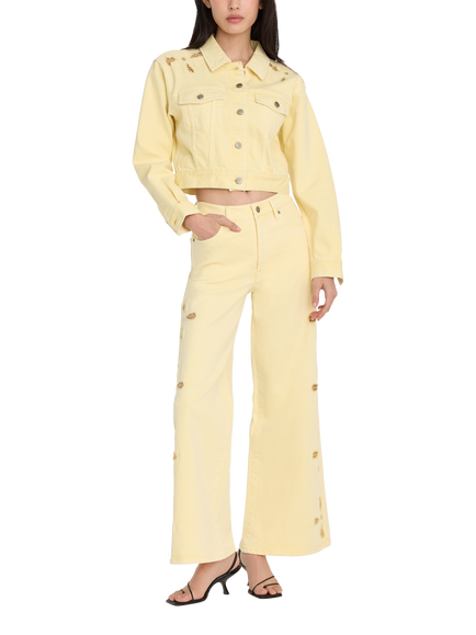 Good American High Rise Wide Leg Palazzo Ankle Jeans, Anise Yellow - view 2, Anise Yellow
