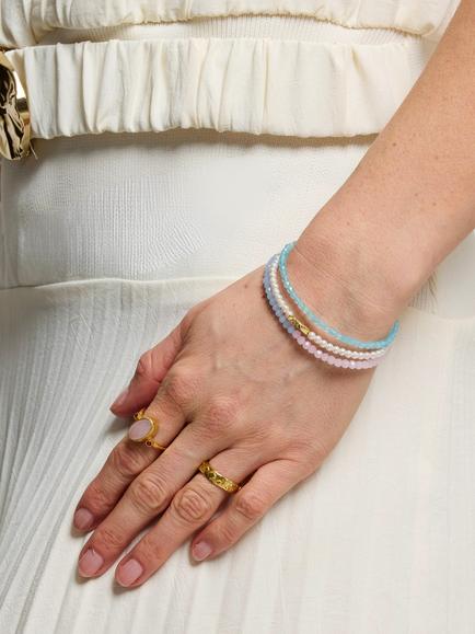 Ottoman Hands Waterproof Layered Beaded Bracelet, Gold - view 2, Gold