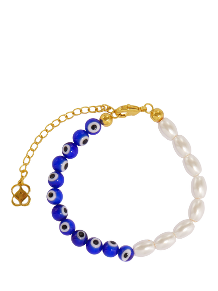 Ottoman Hands Mila Evil Eye and Pearl Beaded Bracelet, Gold, Gold