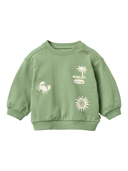 WHEAT Baby Elliot Signature Artwork Sweatshirt, Green, Green