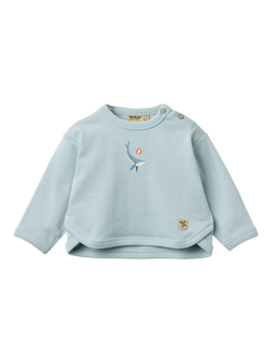 WHEAT Baby Emery Embroidered Whale and Logo Sweatshirt, Sky, Sky