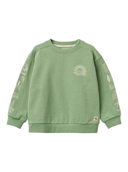 WHEAT Baby Ellis Printed Sleeve Patch Logo Sweatshirt, Green, Green