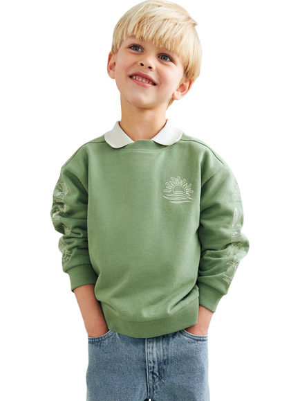 WHEAT Baby Ellis Printed Sleeve Patch Logo Sweatshirt, Green - view 2, Green