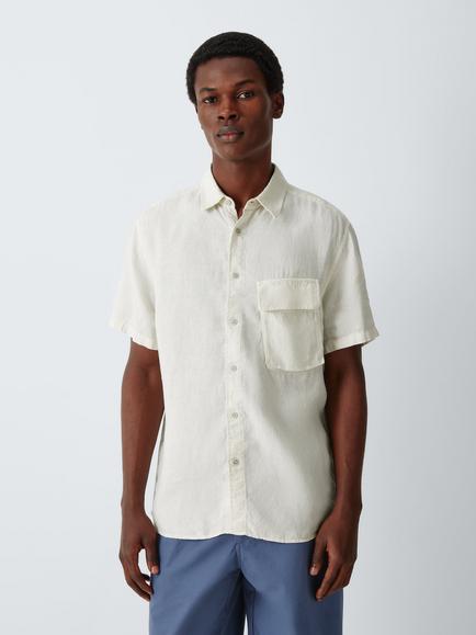 Belstaff Linen Regular Fit Short Sleeve Scale Shirt, Silver Birch, Silver Birch