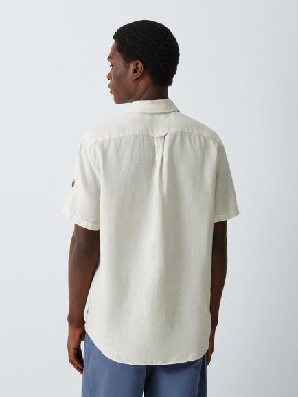 Belstaff Linen Regular Fit Short Sleeve Scale Shirt, Silver Birch - view 2, Silver Birch
