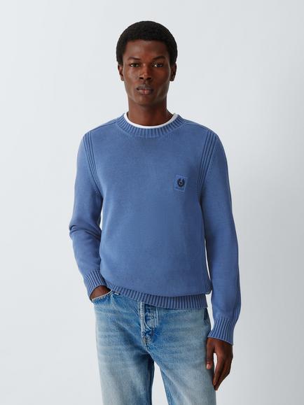 Belstaff Watch Cotton Crew Neck Sweater, Marine Blue, Marine Blue