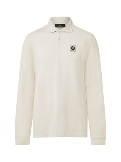 Belstaff Cotton Regular Fit Long Sleeve Polo Shirt, Silver Birch, Silver Birch