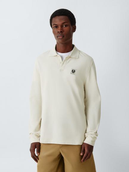 Belstaff Cotton Regular Fit Long Sleeve Polo Shirt, Silver Birch, Silver Birch