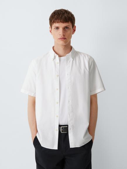 Belstaff Cotton Slim Fit Short Sleeve Street Shirt, White, White