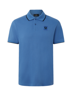 Belstaff Cotton Regular Fit Short Sleeve Tipped Polo Shirt, Marine Blue, Marine Blue