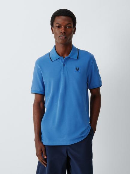 Belstaff Cotton Regular Fit Short Sleeve Tipped Polo Shirt, Marine Blue, Marine Blue