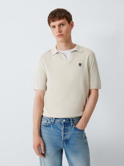 Belstaff Silk Blend Slim Fit Short Sleeve Polo Shirt, Silver Birch, Silver Birch