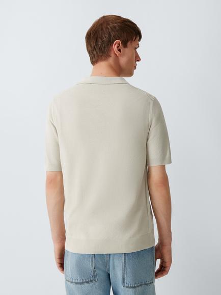 Belstaff Silk Blend Slim Fit Short Sleeve Polo Shirt, Silver Birch - view 2, Silver Birch