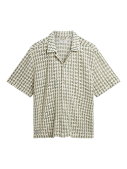 Percival Freddie Crochet Short Sleeve Cotton Shirt, Green, Green