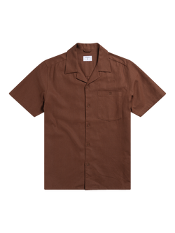 Percival Button Through Short Sleeve Linen Shirt, Brown, Brown