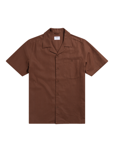 Percival Button Through Short Sleeve Linen Shirt, Brown, Brown