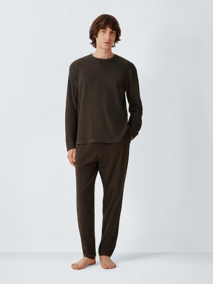 John Lewis Cotton Waffle Pyjama Set, Brown Mid