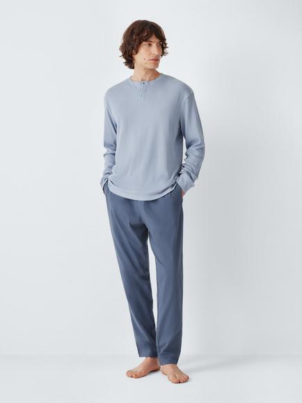 John Lewis Cotton Waffle Pyjama Set, Blue Sky