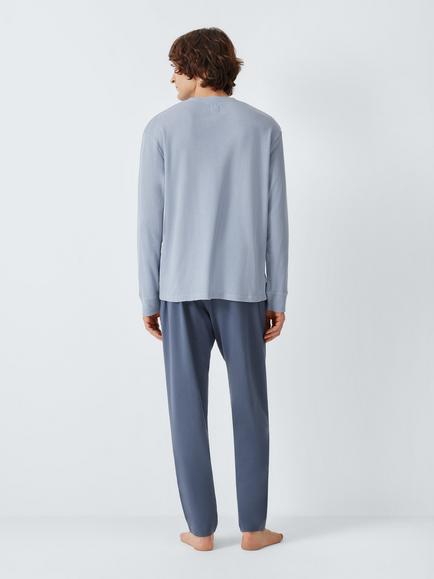 John Lewis Cotton Waffle Pyjama Set - view 2, Blue Sky