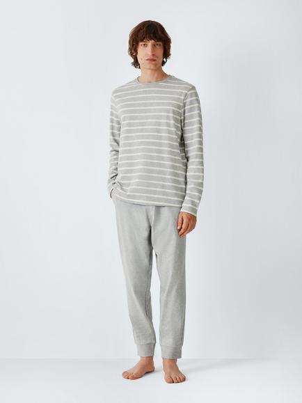 John Lewis Organic Cotton Jersey Stripe Pyjama Set, Grey Mid