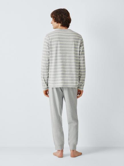 John Lewis Organic Cotton Jersey Stripe Pyjama Set - view 2, Grey Mid