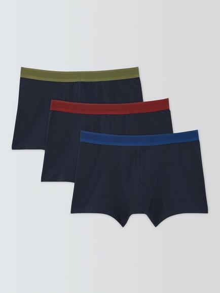 John Lewis Organic Cotton Waistband Trunks, Pack of 3, Blue Navy, Blue Navy