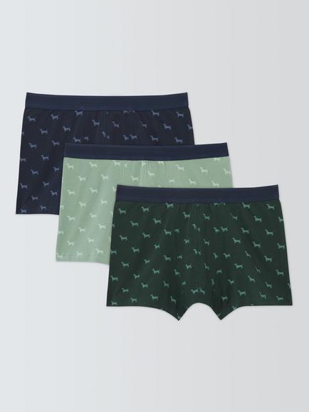 John Lewis Organic Cotton Dog Pattern Trunks, Pack of 3, Multi Multi, Multi Multi