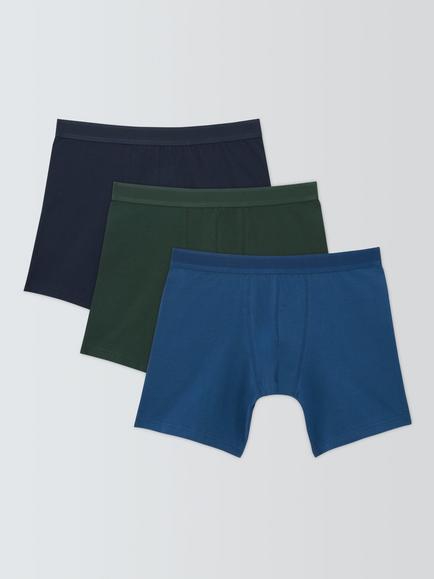 John Lewis Organic Cotton Long Leg Trunks, Pack of 3, Multi Multi, Multi Multi