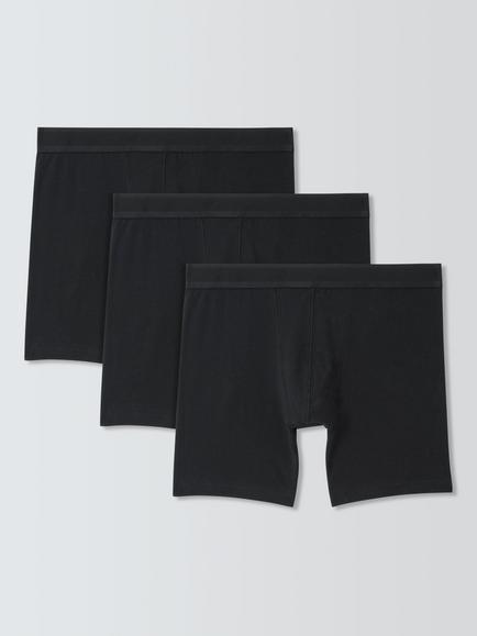 John Lewis Organic Cotton Long Leg Trunks, Pack of 3, Black Black, Black Black