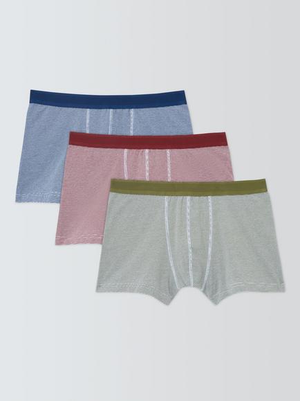 John Lewis Organic Cotton Stripe Trunks, Pack of 3, Multi Multi, Multi Multi