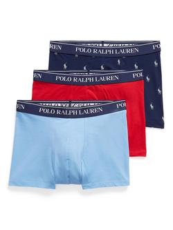 Polo Ralph Lauren Cotton Blend Trunks, Pack of 3, Blue/Navy/Red, Blue, Navy, Red