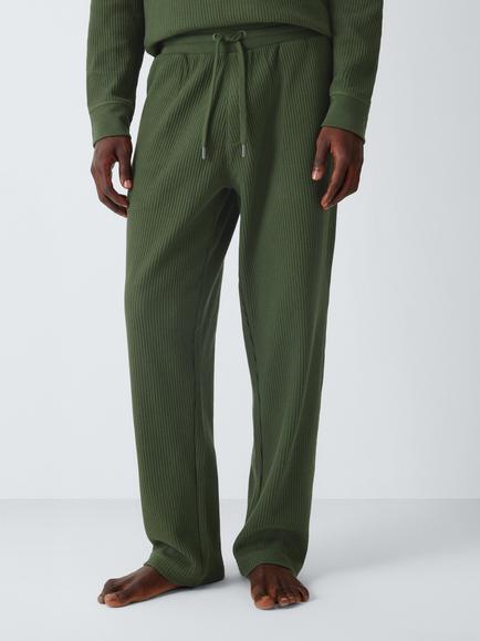 John Lewis GOTS Organic Cotton Rich Waffle Lounge Trousers, Green Olive, Green Olive