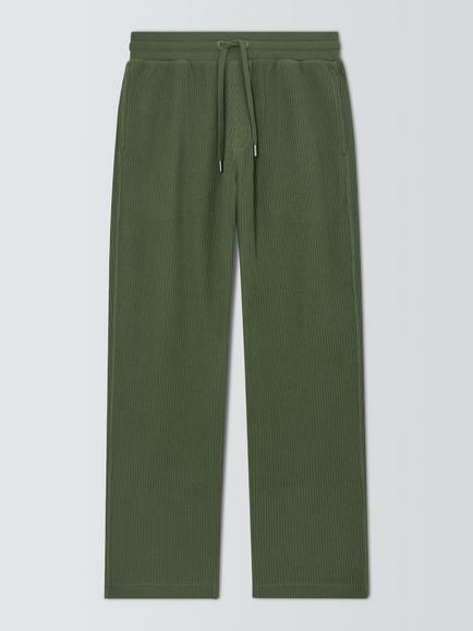 John Lewis GOTS Organic Cotton Rich Waffle Lounge Trousers, Green Olive, Green Olive