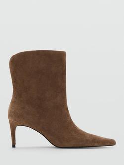Mango Suede Pointed Toe Ankle Heel Boots, Camel, Camel