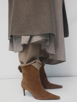 Mango Suede Pointed Toe Ankle Heel Boots, Camel - view 2, Camel