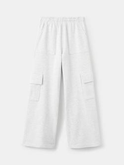 Mango Kids' Wide Leg Cargo Trousers, Light Grey Melange, Light Grey Melange