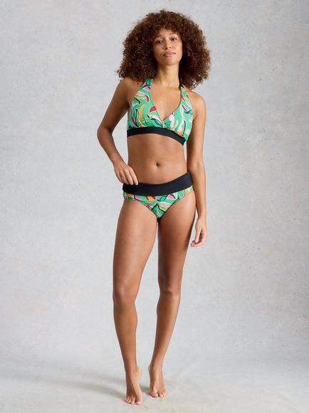 White Stuff Sunshine Reversible Halter Neck Bikini Top, Green/Multi, Green/Multi