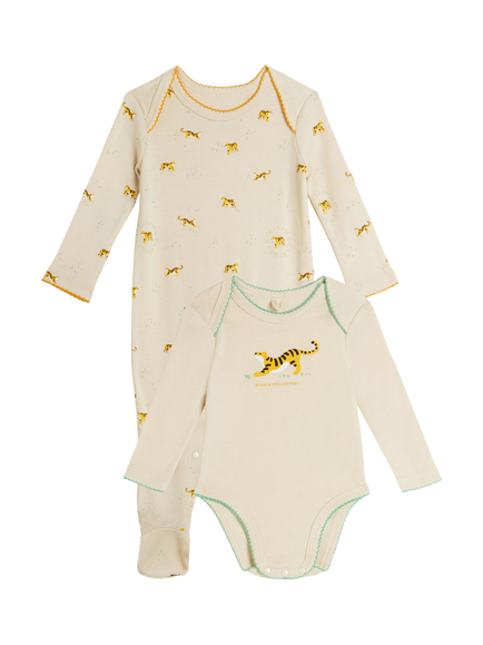 Stella McCartney Baby Tiger Long Sleeve Bodysuit & Sleepsuit Set, Beige/Multicolor, Beige/Multicolor