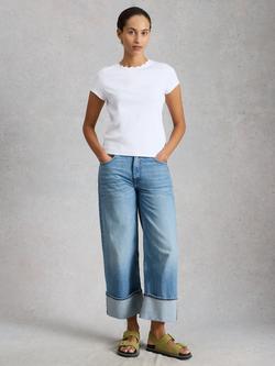 White Stuff Aida Scalloped Crew Neck T-Shirt, White, White