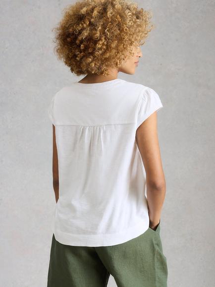 White Stuff Amelia Notch Neck Embroidered Top, White - view 2, White