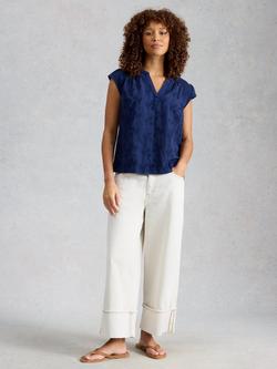 White Stuff Amelia Floral Embroidered Blouse, Blue Indigo, Blue Indigo