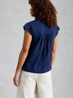 White Stuff Amelia Floral Embroidered Blouse, Blue Indigo - view 2, Blue Indigo