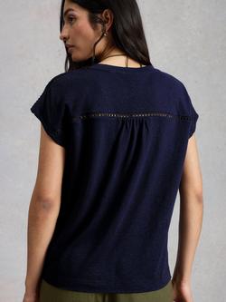 White Stuff Ella V-Neck Linen Blend T-Shirt, Midnight Blue - view 2, Midnight Blue