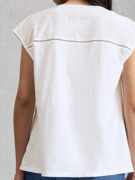 White Stuff Fliss Embroidered Floral Top, White - view 2, White